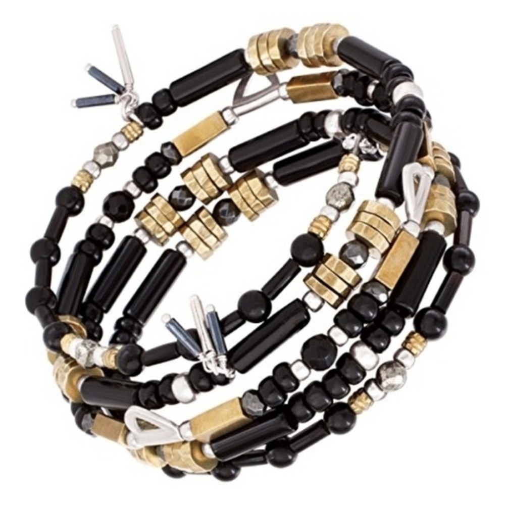 Silpada 'Nightfall' Natural Agate, Hematite, Pyrite Wrap Bead Bracelet Silver